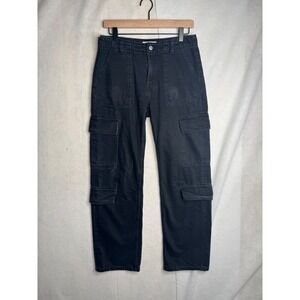 Zara Womens Black Cargo Pants Straight Leg Utility Denim Multi Pocket Size 4